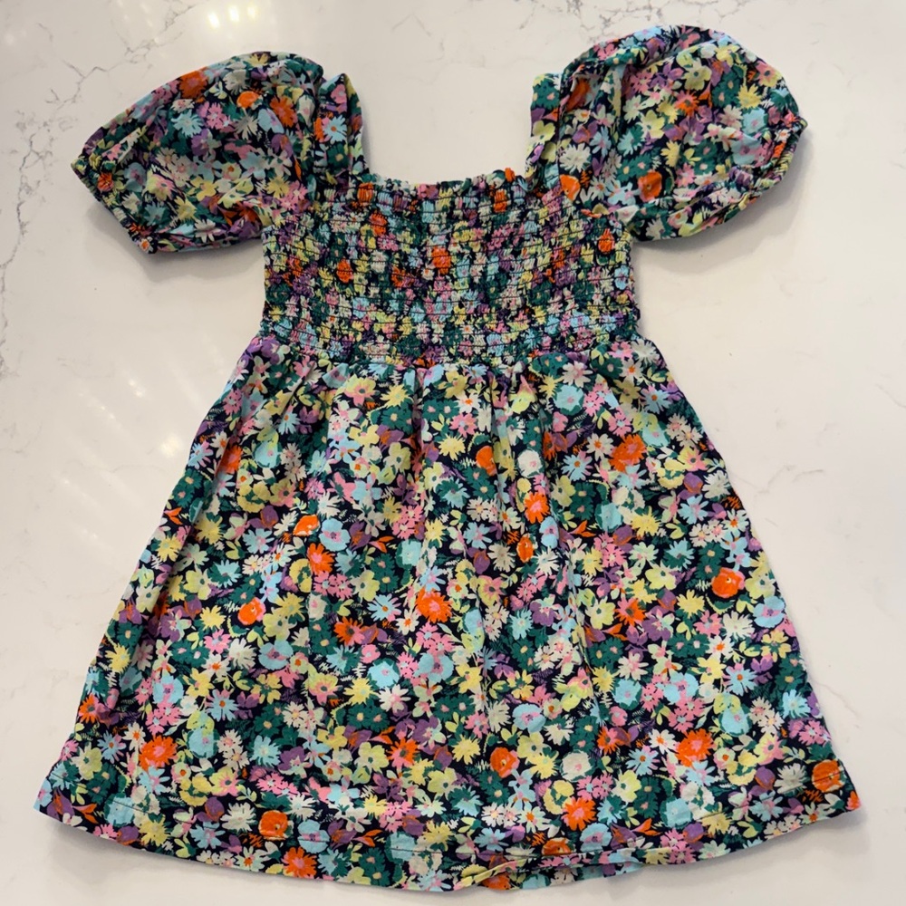 GAP Multicolor Smocked Floral Puff Sleeve Dress XS